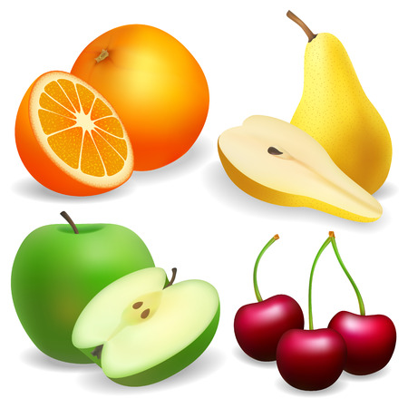Pear, apple, orange cherry Set of fruit realisticのイラスト素材