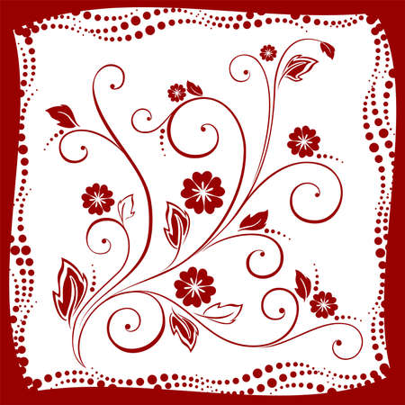 brown floral vegetative ornament on a white background with brown frameのイラスト素材