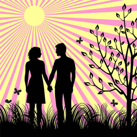 Two enamoured on a decline among the natureのイラスト素材