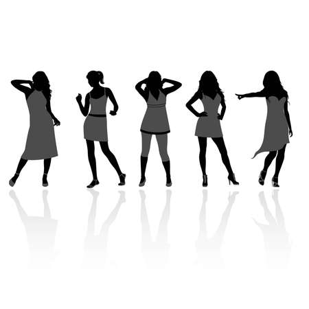 Five female silhouettes on a white backgroundのイラスト素材
