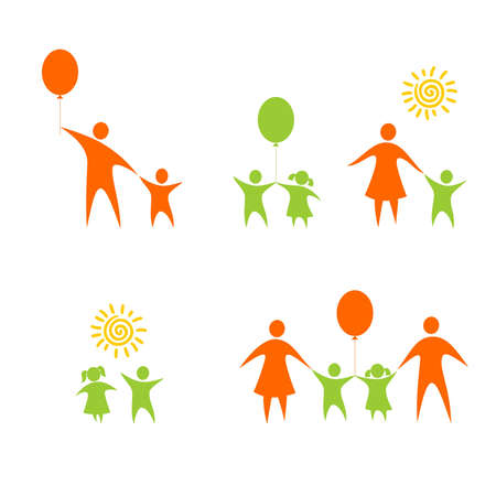 Figures of children and parents on a white backgroundのイラスト素材