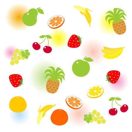 Set of fruit with color blurs