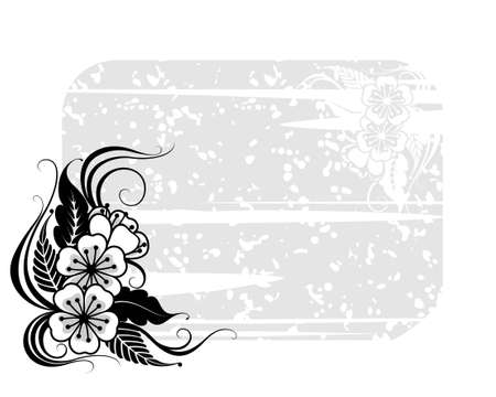 grunge grey frame with abstract flowersのイラスト素材