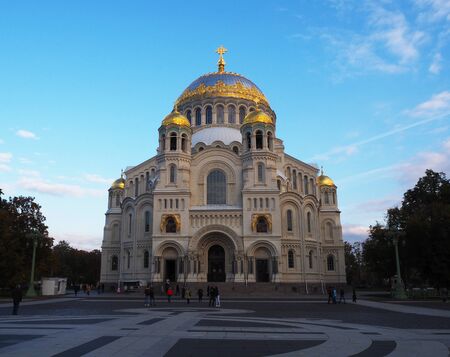 St. Nicholas Naval Cathedral in Kronstadt on Anchor Square in autumn, St. Petersburg, Russia. 09-28-2019.のeditorial素材
