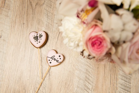 Gingerbread hearts and flower compositionの写真素材