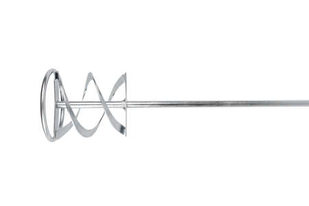 New clean metal stirrer mixer attachment tool instrument for construction, renovation works at white isolated backgroundの写真素材