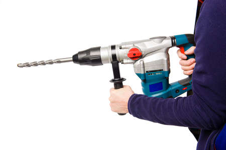 Electric mobile tool puncher drill isolated on white backgroundの写真素材