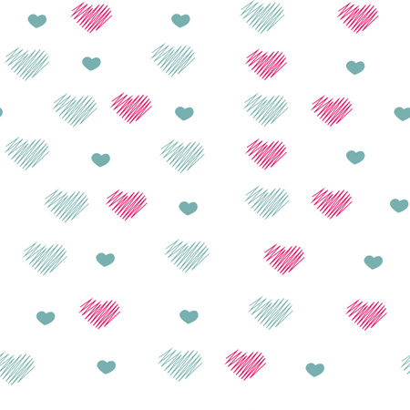Seamless background of hearts. Vector background for printing on textiles, wrapping paper, web design and social media. pink and blue.のイラスト素材