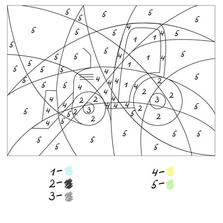 Game Color by number, tractor. Funny educational coloring book for kids.のイラスト素材