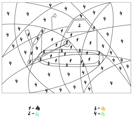 Game Color by number bulldozer. Funny educational coloring book for kids.のイラスト素材