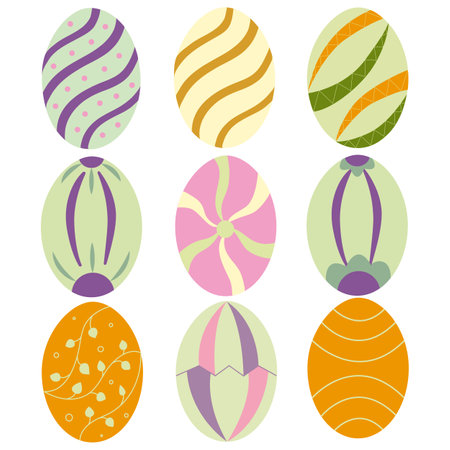 Easter eggs set isolated on white background, vector. Spring holiday. Vector illustration. happy easter eggsのイラスト素材