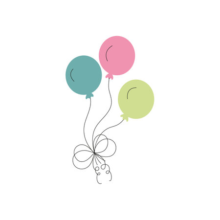 Bunch of balloons in cartoon style, flat style, isolated on white background. vector setのイラスト素材