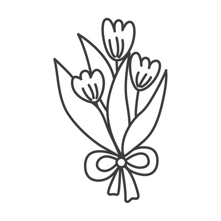hand drawn tulip bouquet illustration with flower coloring page object line art vector graphic drawingのイラスト素材