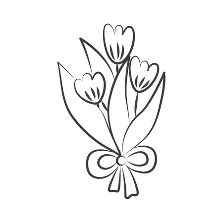 hand drawn tulip bouquet illustration with flower coloring page object line art vector graphic drawingのイラスト素材