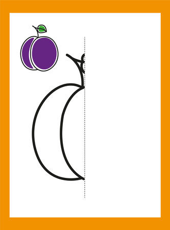 Draw a drawing. Plum, fruit, berry. Vector image.のイラスト素材