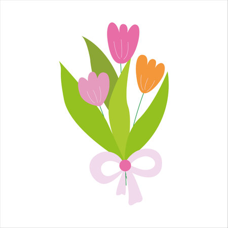 Vector bouquet of three tulips isolated on a white background.のイラスト素材
