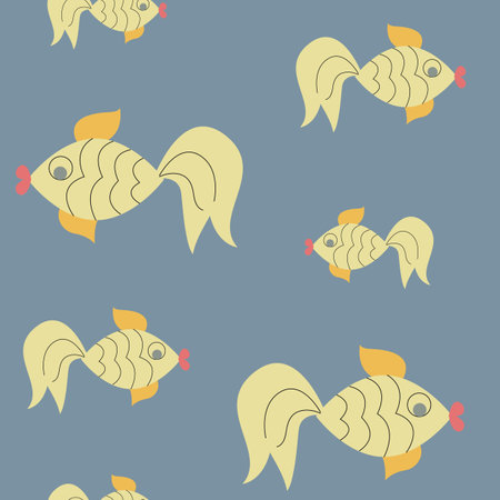 Seamless pattern with goldfish on a blue background. Useful as wallpaper print for textile or fabric.のイラスト素材