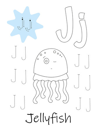 Coloring book - copybook for children. Letter Jのイラスト素材