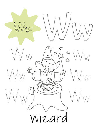 Coloring book - copybook for children. Letter Wのイラスト素材