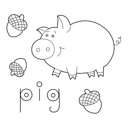 A pig, colouring book for kids, vector illustration, Animalsのイラスト素材