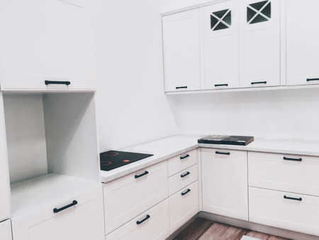 Modern white colored kitchen interiorの写真素材