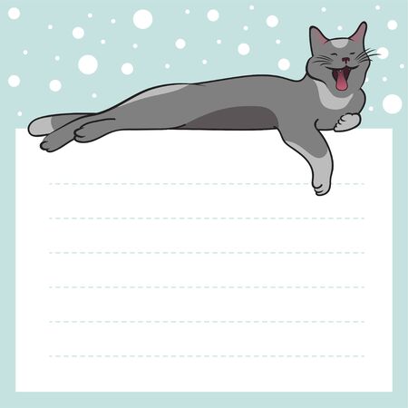 Gray cat. Cats on winter New Year's background. Christmas card with text frame for your text. Vector illustration.のイラスト素材