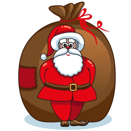 Vector Santa Claus character with the giant bag isolated on white background.のイラスト素材
