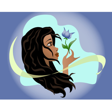 Beautiful girl holding a flower.のイラスト素材