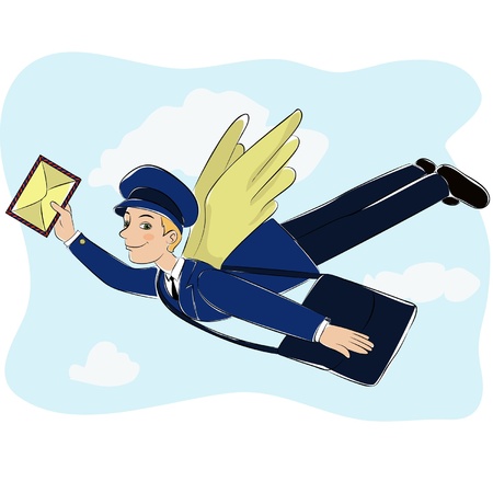 Postman flies on the wings to deliver quick emailのイラスト素材