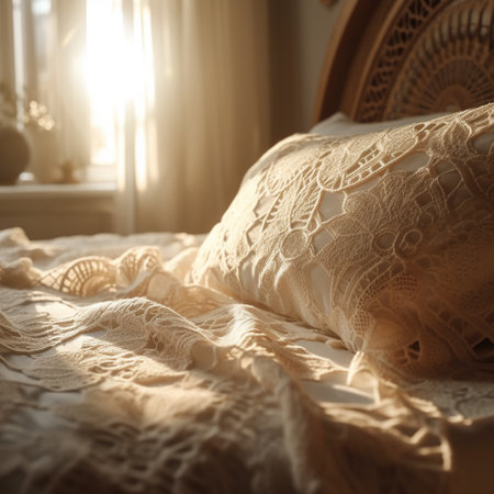 Lace on the bed in the morning. Selective focus.の素材