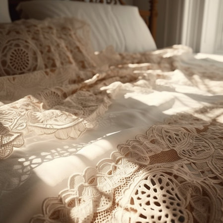 Lace on the bed in the morning. Selective focus.の素材