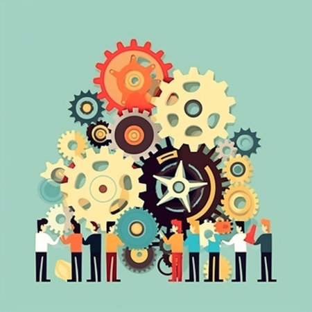 Teamwork concept. Flat vector illustration of business people working together.の素材