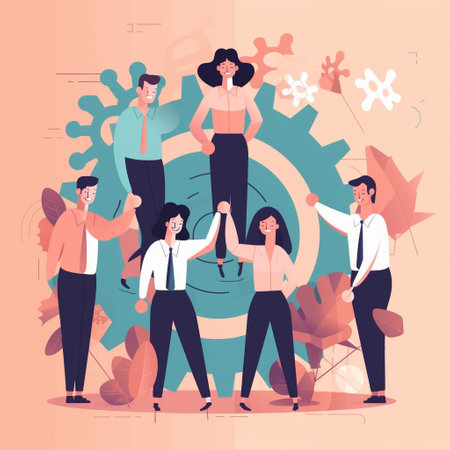 Teamwork concept. Group of business people working together. Vector illustration in flat styleの素材