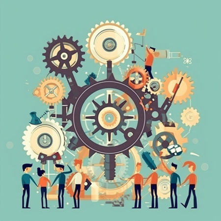 Teamwork concept with people working together. Teamwork and cooperation vector illustrationの素材
