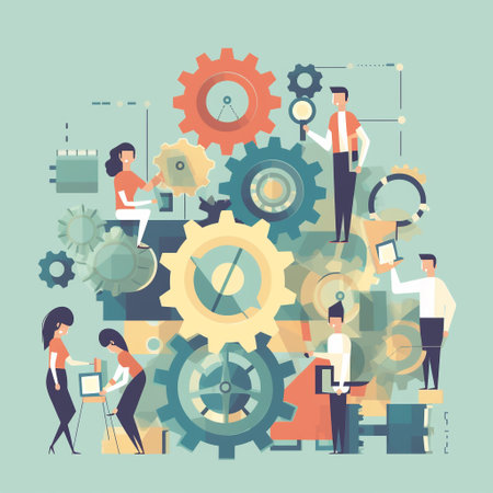 Teamwork concept with people working together. Vector illustration in flat styleの素材