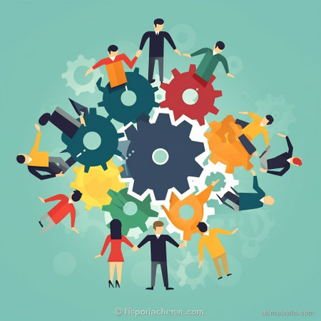 Teamwork concept. Flat design vector illustration. Group of business people working together.の素材