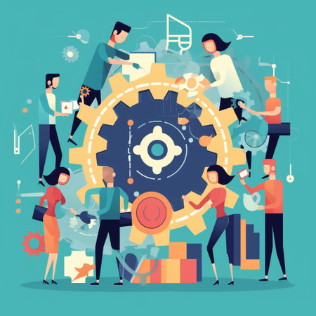 Teamwork concept. Vector illustration in flat style. Business people working together.の素材