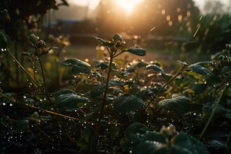 Morning dew in the garden. Morning dew in the garden.の素材
