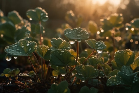 Morning dew on the leaves of a ginkgo biloba.の素材