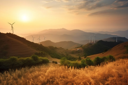 solar energy panels at sunset in the field, beautiful photo digital pictureの素材