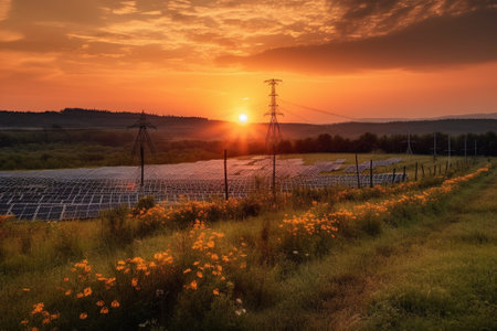 Wind turbines at sunset in the Carpathian Mountains, Ukraine.の素材