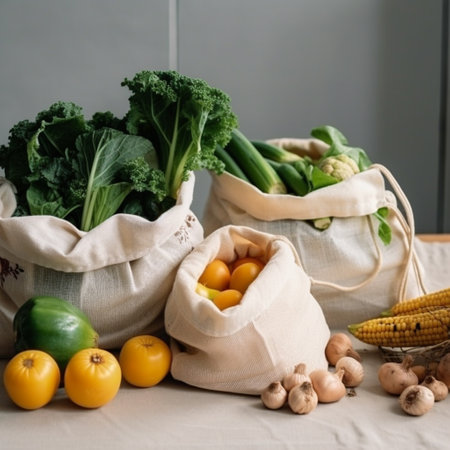 Vegetables in a reusable cotton shopping bag. Zero waste concept.の素材