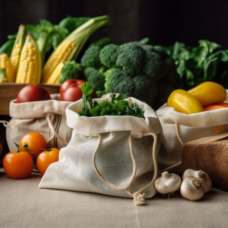 Vegetables in a bag on a wooden background. Selective focus.の素材