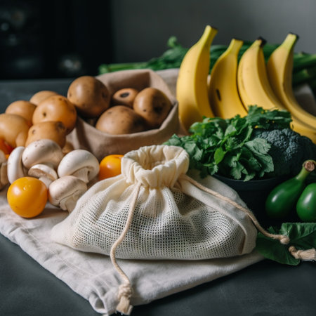 vegetables and fruits in reusable cotton bag. zero waste conceptの素材