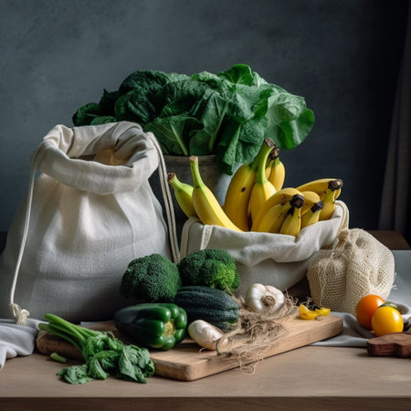 vegetables and fruits in reusable cotton bags, zero waste conceptの素材