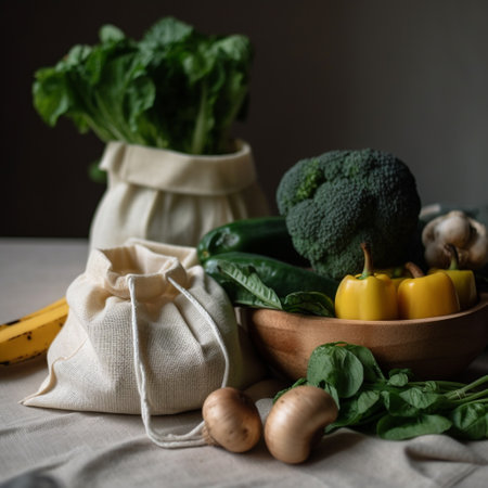 Vegetables and fruits in reusable cotton bags. Zero waste concept.の素材