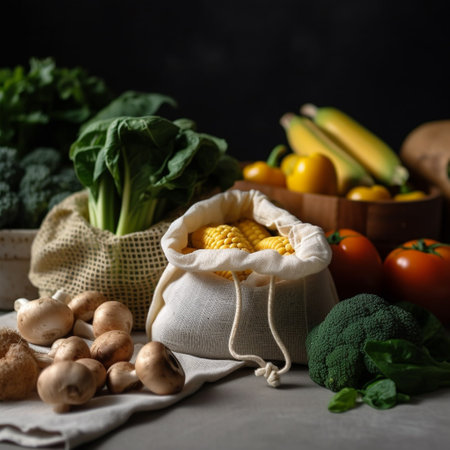 Vegetables in a reusable cotton bag. Zero waste concept.の素材