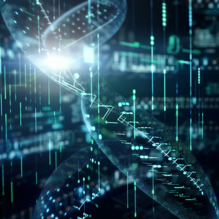 Digital background image with DNA molecule research concept. 3D Renderingの素材
