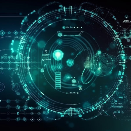 Abstract technology background. Futuristic interface. 3d rendering toned image double exposureの素材