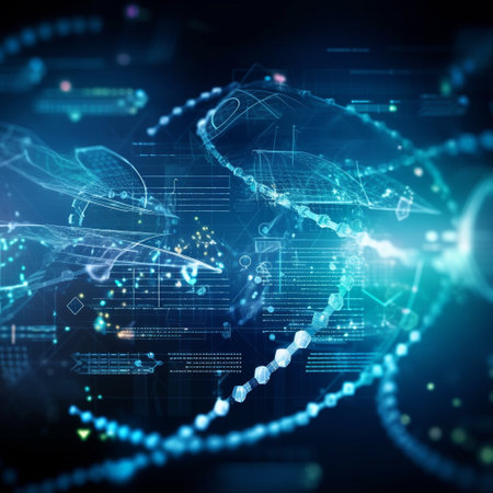 Abstract technological background with glowing lines and circles. 3d rendering toned image double exposureの素材